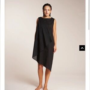 LeSwim Careyes Draped Shift cotton seersucker asymmetrical Dress black nwt large